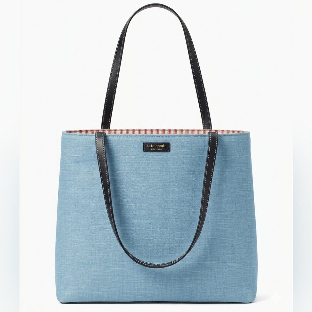 LIKE NEW kate spade New York Vintage Denim Seersucker Lined Medium Tote Bag